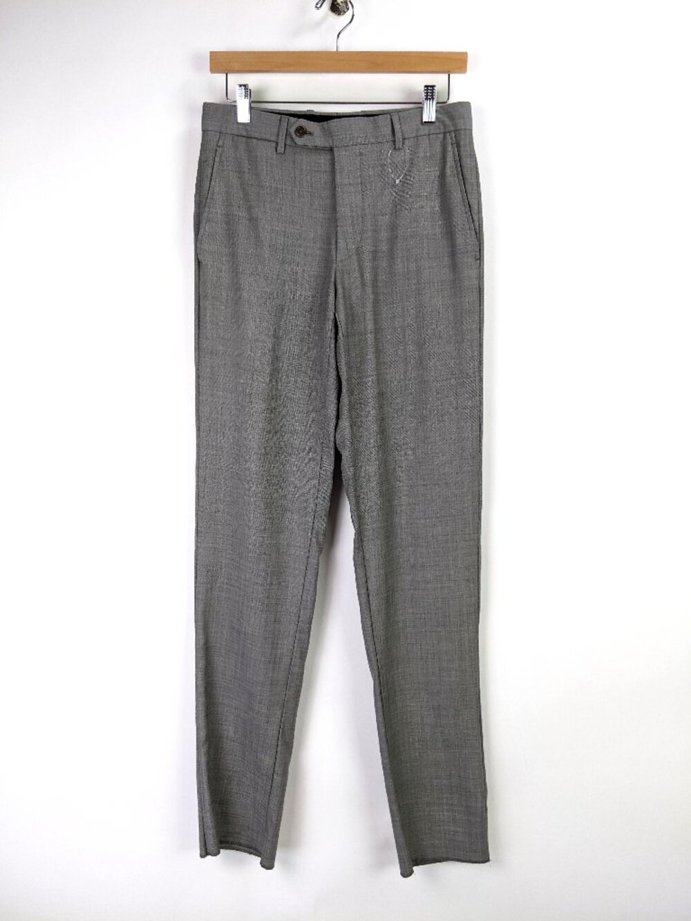 Men's Gray Flat Front Dress Pants 100% Pure Virgin Wool Made in Italy Size W28